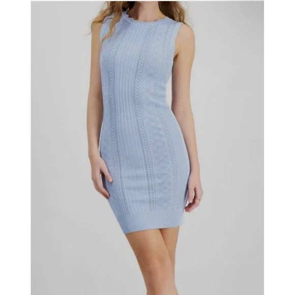 Guess Bodycon Sweater Dress Women's Medium Adaline Sleeveless Fitted Knit Blue - Picture 4 of 10